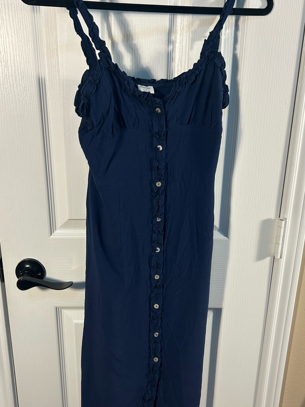 Wilfred Navy Ruffle-Trim Button Top